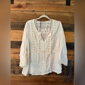 Solitaire by Ravi Khosla Boho Embroidered Peasant Top White 1X NWT